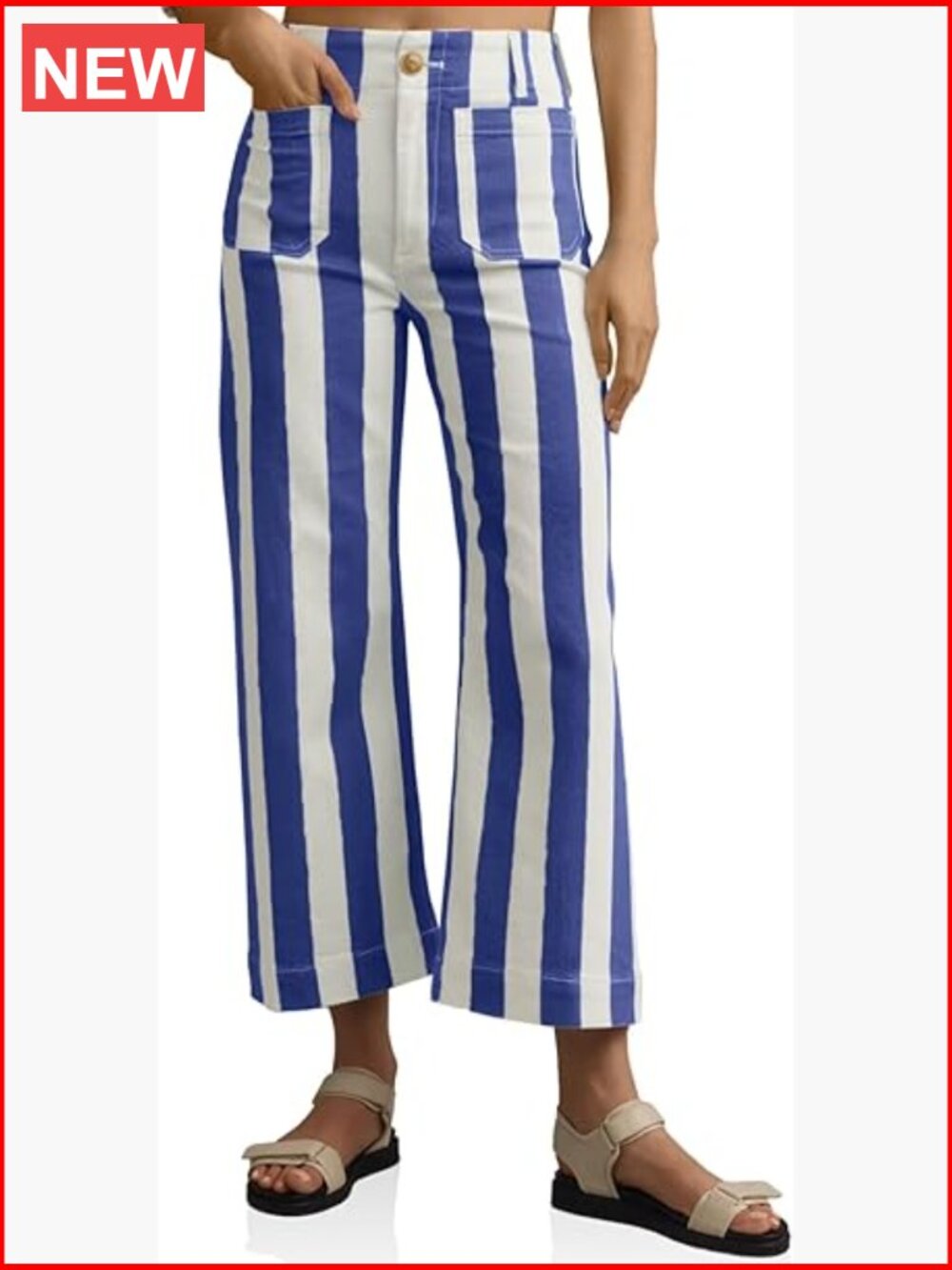 High Waisted Cropped Striped Straight Leg Jeans with Pockets